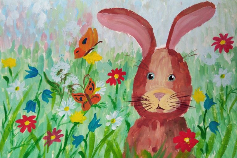 rabbit a childs drawing meadow